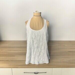 Banana Republic Sleeveless Racerback White Beaded Tank Top Dressy Size Small